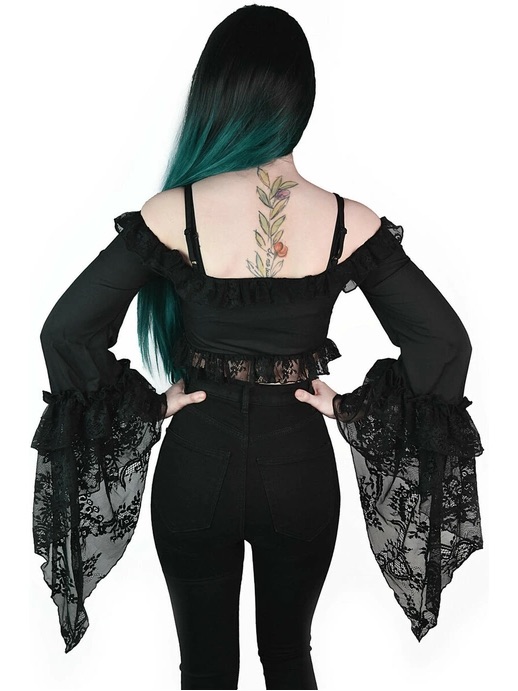 Black Off-Shoulder Lace Crop Top - Women — image 7 of 7